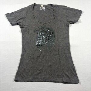 Diesel 90's Y2K Gray Sequin Scoop Neck Short Sleeve T-shirt Tee Logo Sz S Slim